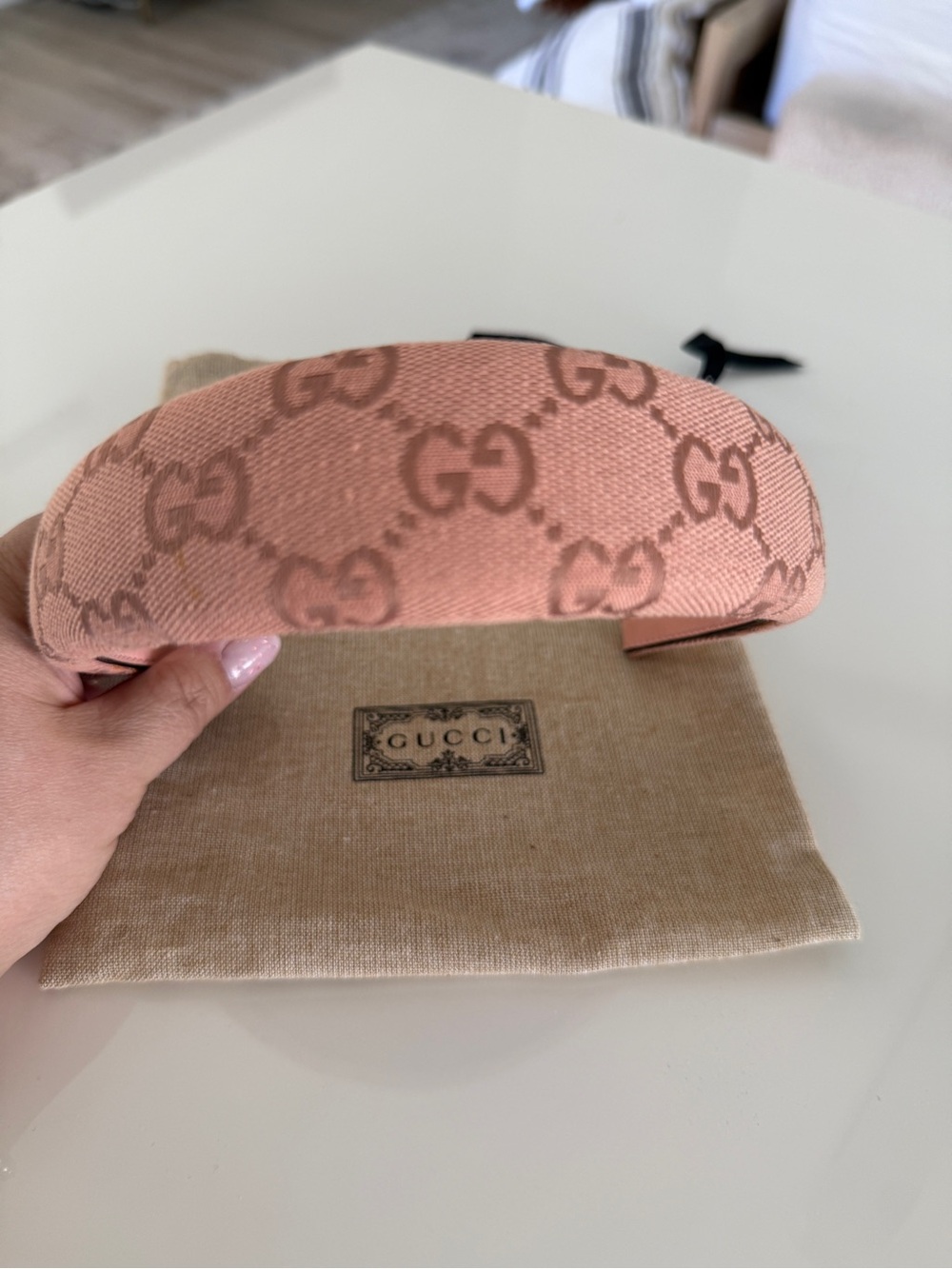 Gucci Pink Canvas GG Monogram Padded Headband - Picture 2 of 6